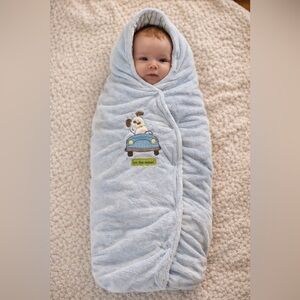 Carter’s Baby Blue Plush Bunting Pram Coat 6-9M Bear Car Hooded